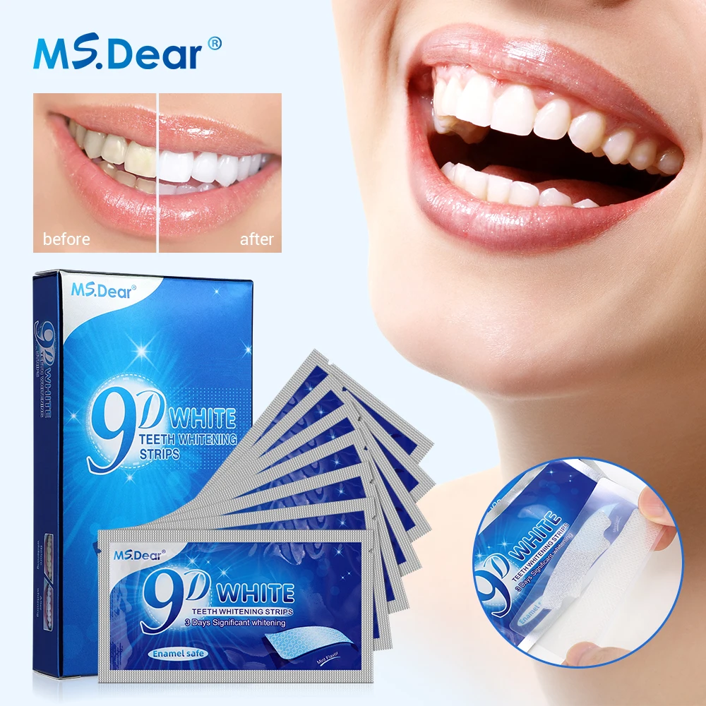 9D Gel White Teeth Cleaning Strips Oral Hygiene Care Double Elastic Teeth Bleaching Strips False Teeth Veneers Tooth Beauty Tool