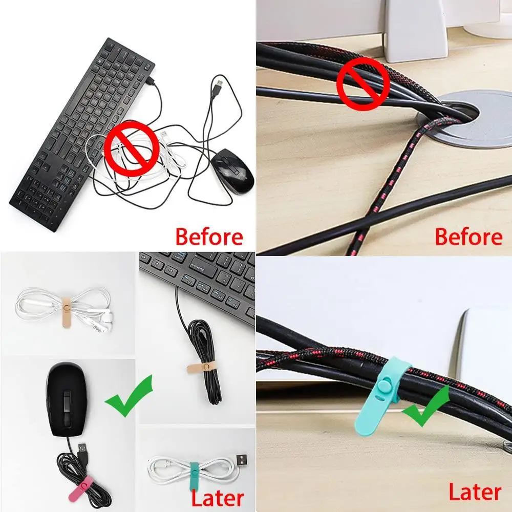 20/12/4PCS Cable Ties Cord Organizer Management Silicone Wire Holder Straps Zip Clips Reusable Tie Wraps Keeperwinder Rubber