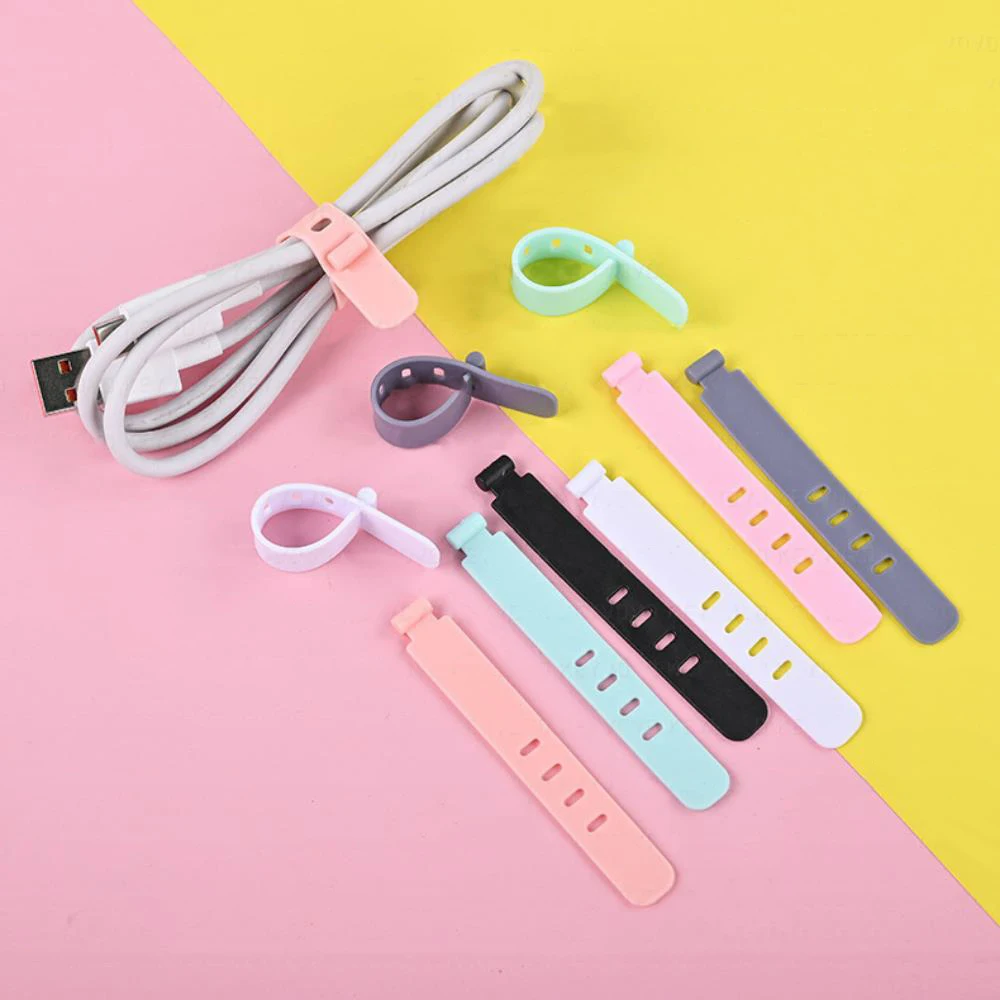 20/12/4PCS Cable Ties Cord Organizer Management Silicone Wire Holder Straps Zip Clips Reusable Tie Wraps Keeperwinder Rubber