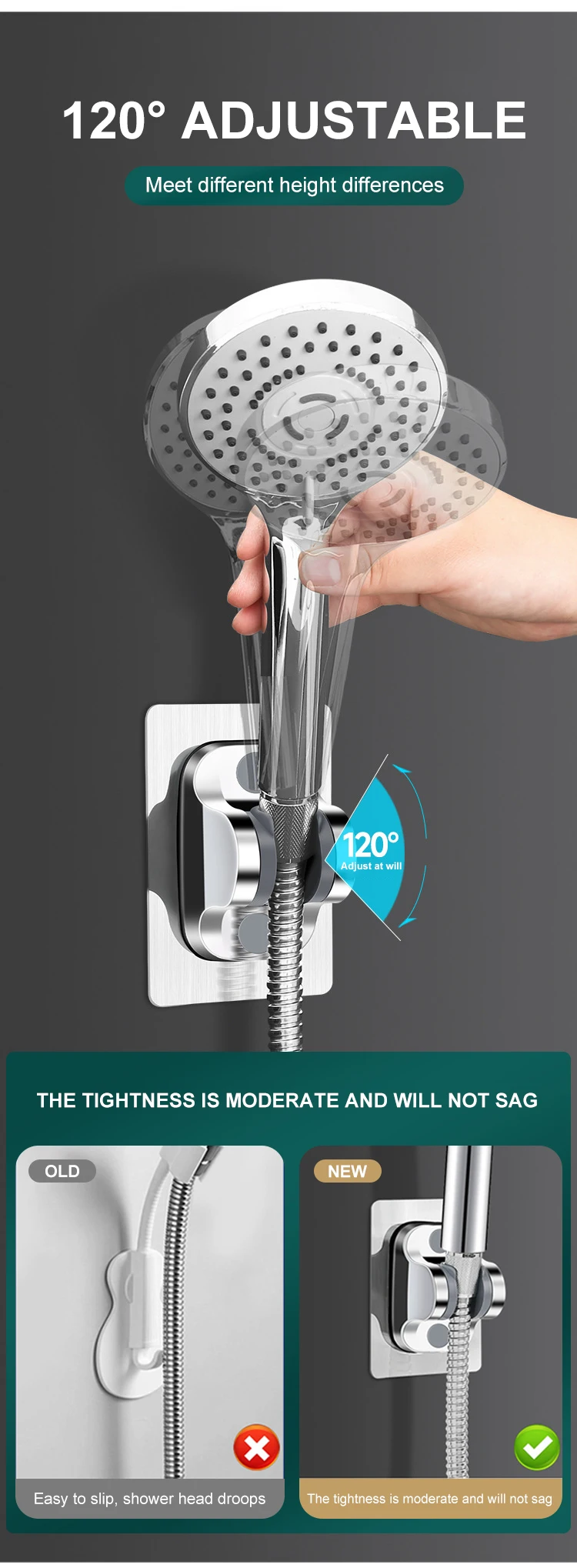 Universal Showerhead Holder Bracket Wall Mounted Punch Free Household Adjustable Shower Self Adhesive Bathroom Accessories
