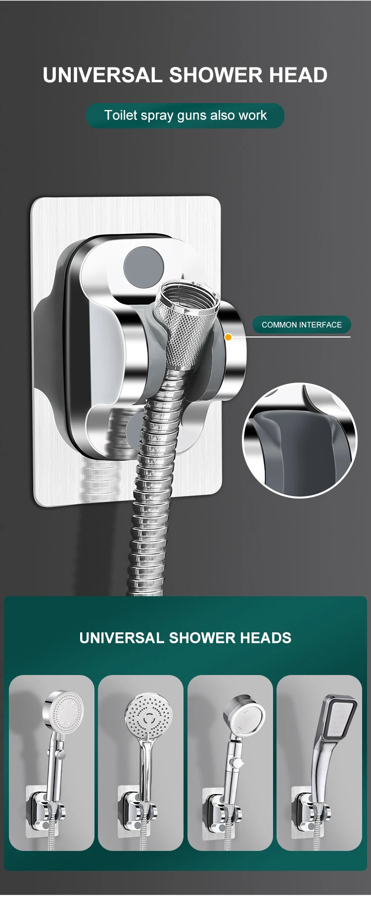 Universal Showerhead Holder Bracket Wall Mounted Punch Free Household Adjustable Shower Self Adhesive Bathroom Accessories