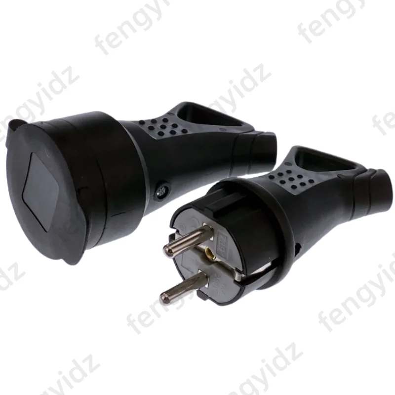 EU Rubber Waterproof Socket Plug Electrial Grounded European Connector With Cover IP54 For DIY Power Cable Cord 16A 250V