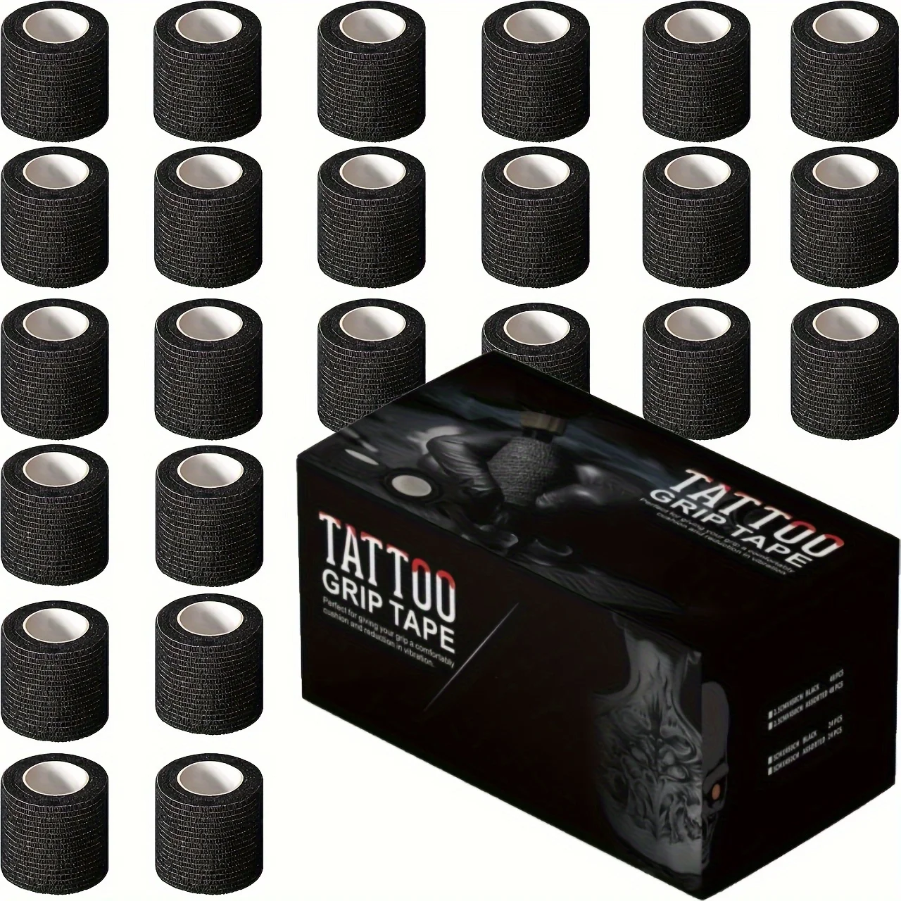 3/6/12/24/48 PCS Tattoo Grip Cover Wrap Disposable Black Bandage For Tattoo Grip Bandage Machine Tape Tube Accessories