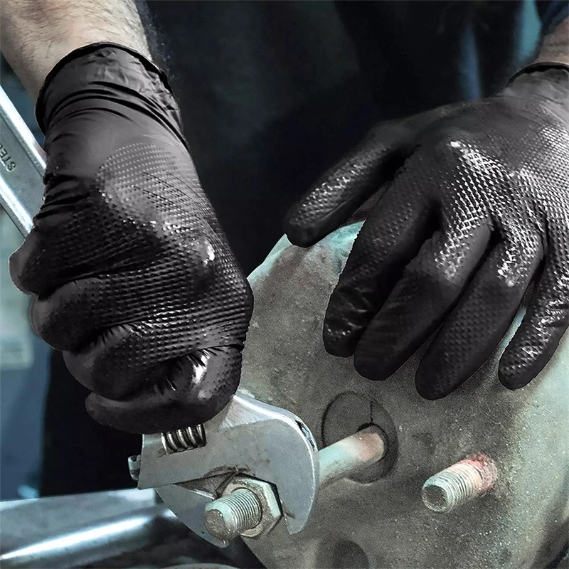 Industrial Black Nitrile Gloves 8mil Heavy Duty Disposable Gloves with Diamond Textured Latex Free Mechanic Tattoo Auto Gloves