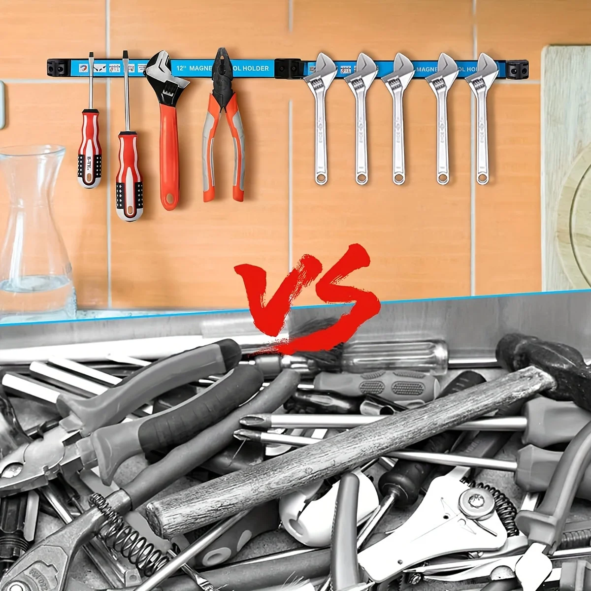 8,12,18,24inch Magnetic Tool Holder Heavy Duty Tool Bar,Space Saving Metal Organizer Rack Tool for Workshop Garage Home