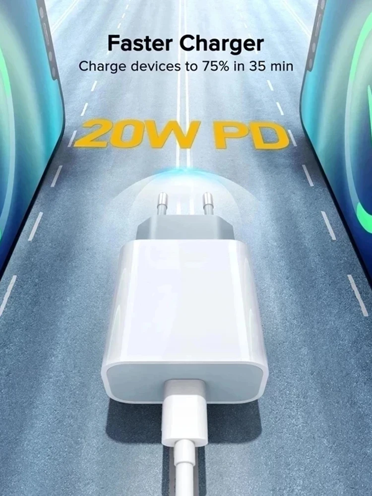 For iphonePD 20W USB Phone Charger Fast Charger for iPhone iPad Samsung OnePlus Wall Quick Charge Adapter TypeC Cable EU/US Plug