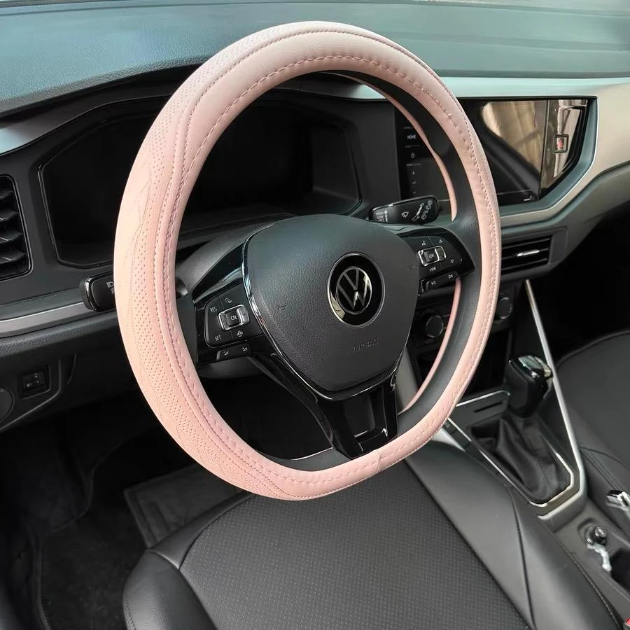 Napa Leather Perforated Patchwork Car Steering Wheel Cover, Non-slip, Breathable, Fits 14.5–15 Inch Steering Wheel Cover