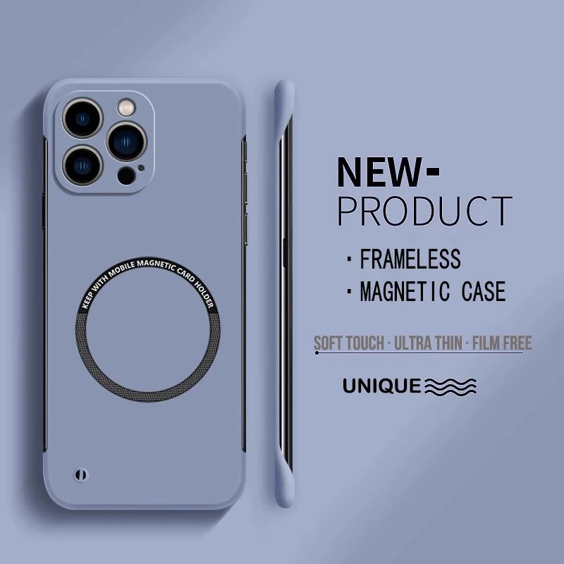 【Iron Plate Glue on Surfce 】Ultra Thin Hard Magnetic Frameless Phone Case For iPhone 15 14 Pro Max 13 12 Mini 11 Pro Max Cover