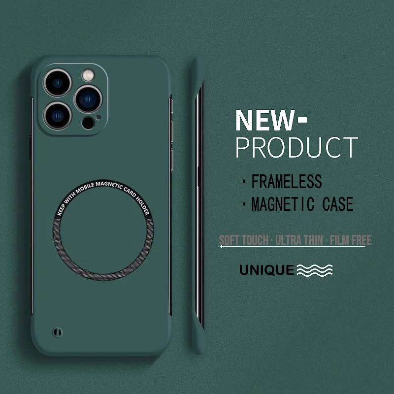 【Iron Plate Glue on Surfce 】Ultra Thin Hard Magnetic Frameless Phone Case For iPhone 15 14 Pro Max 13 12 Mini 11 Pro Max Cover