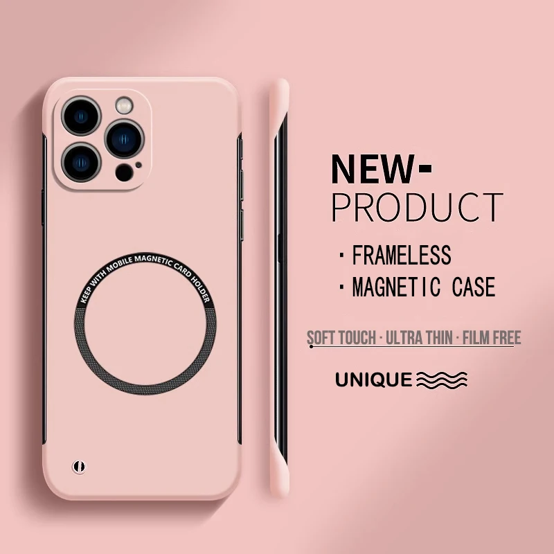 【Iron Plate Glue on Surfce 】Ultra Thin Hard Magnetic Frameless Phone Case For iPhone 15 14 Pro Max 13 12 Mini 11 Pro Max Cover