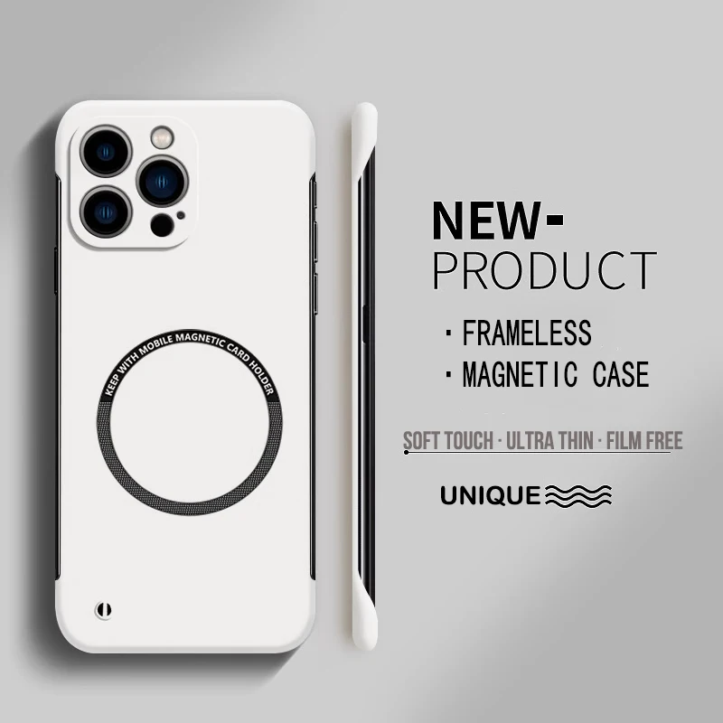 【Iron Plate Glue on Surfce 】Ultra Thin Hard Magnetic Frameless Phone Case For iPhone 15 14 Pro Max 13 12 Mini 11 Pro Max Cover
