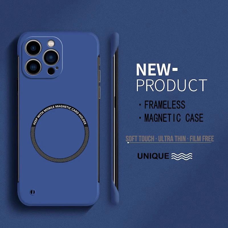 【Iron Plate Glue on Surfce 】Ultra Thin Hard Magnetic Frameless Phone Case For iPhone 15 14 Pro Max 13 12 Mini 11 Pro Max Cover