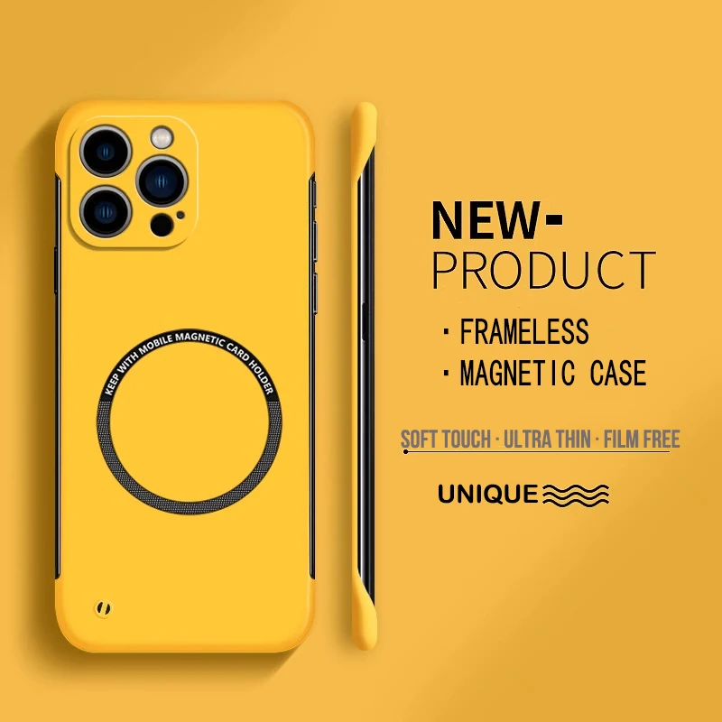 【Iron Plate Glue on Surfce 】Ultra Thin Hard Magnetic Frameless Phone Case For iPhone 15 14 Pro Max 13 12 Mini 11 Pro Max Cover