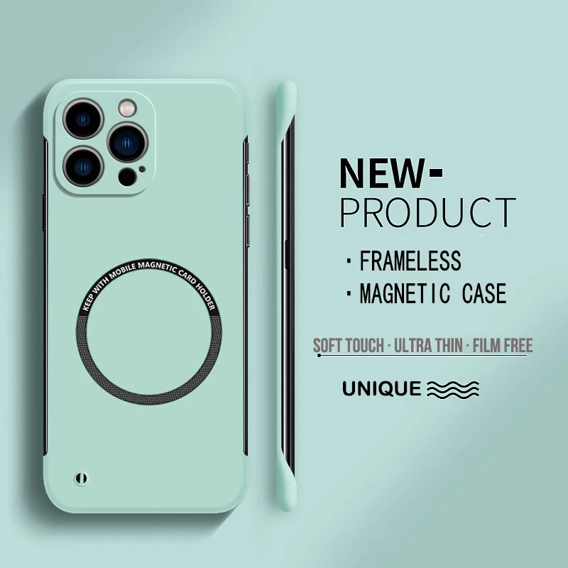 【Iron Plate Glue on Surfce 】Ultra Thin Hard Magnetic Frameless Phone Case For iPhone 15 14 Pro Max 13 12 Mini 11 Pro Max Cover