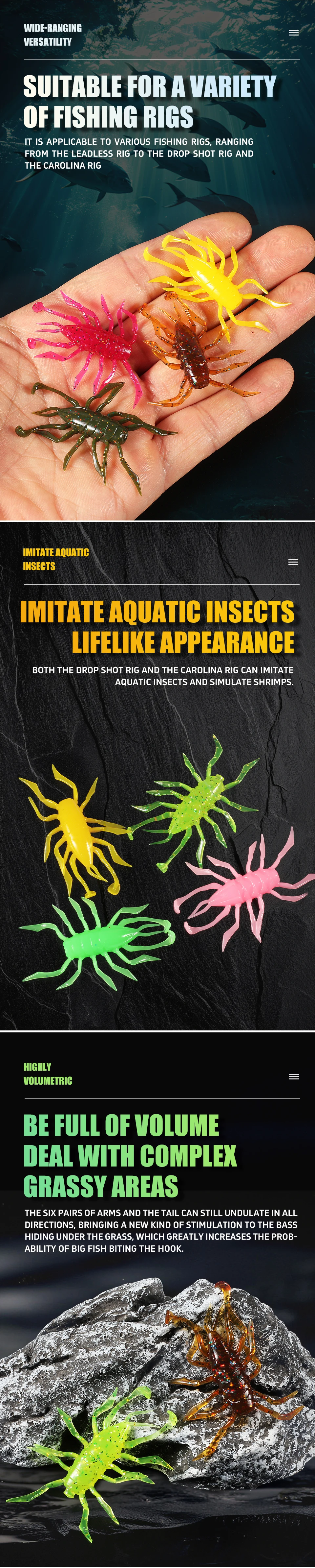 2023 Supercontinent 12Pcs/lot water spider Silicone Lures Worm 38mm/1.42g Fishing Lures Attractive Shrimp odor salt Wobbler