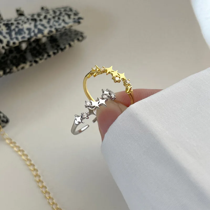 925 Sterling Silver Star Crytal Ring for Women Girl Personality Simple Adjustable Exquisite Jewelry Dropshippipng Gift