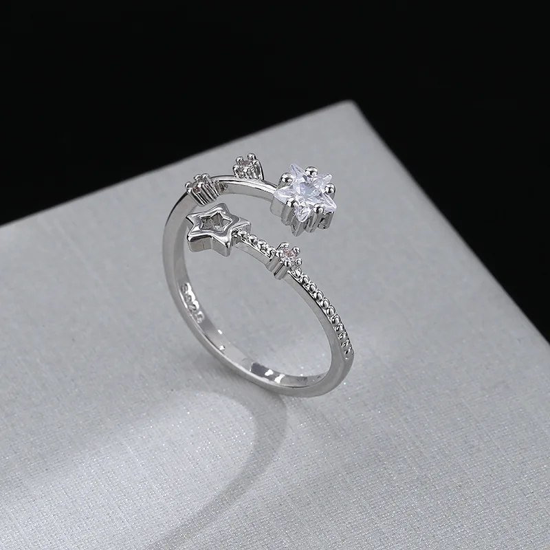 925 Sterling Silver Star Crytal Ring for Women Girl Personality Simple Adjustable Exquisite Jewelry Dropshippipng Gift