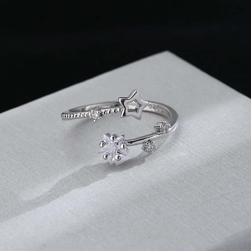 925 Sterling Silver Star Crytal Ring for Women Girl Personality Simple Adjustable Exquisite Jewelry Dropshippipng Gift