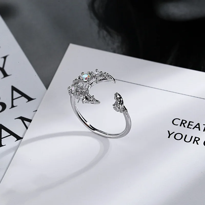 925 Sterling Silver Star Crytal Ring for Women Girl Personality Simple Adjustable Exquisite Jewelry Dropshippipng Gift