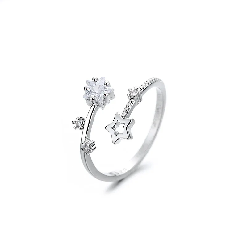 925 Sterling Silver Star Crytal Ring for Women Girl Personality Simple Adjustable Exquisite Jewelry Dropshippipng Gift