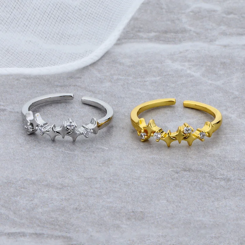 925 Sterling Silver Star Crytal Ring for Women Girl Personality Simple Adjustable Exquisite Jewelry Dropshippipng Gift