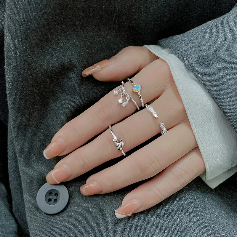 925 Sterling Silver Star Crytal Ring for Women Girl Personality Simple Adjustable Exquisite Jewelry Dropshippipng Gift