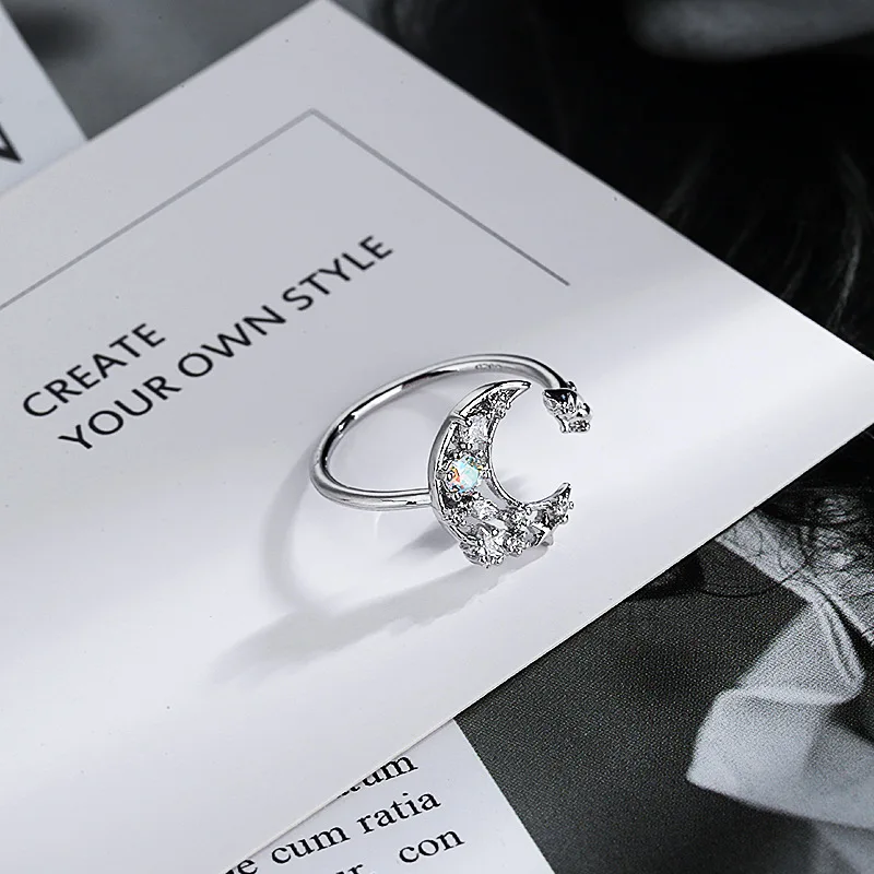 925 Sterling Silver Star Crytal Ring for Women Girl Personality Simple Adjustable Exquisite Jewelry Dropshippipng Gift