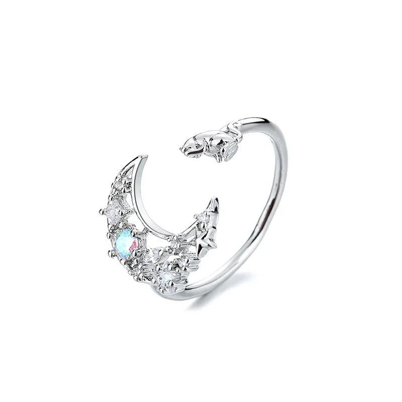 925 Sterling Silver Star Crytal Ring for Women Girl Personality Simple Adjustable Exquisite Jewelry Dropshippipng Gift