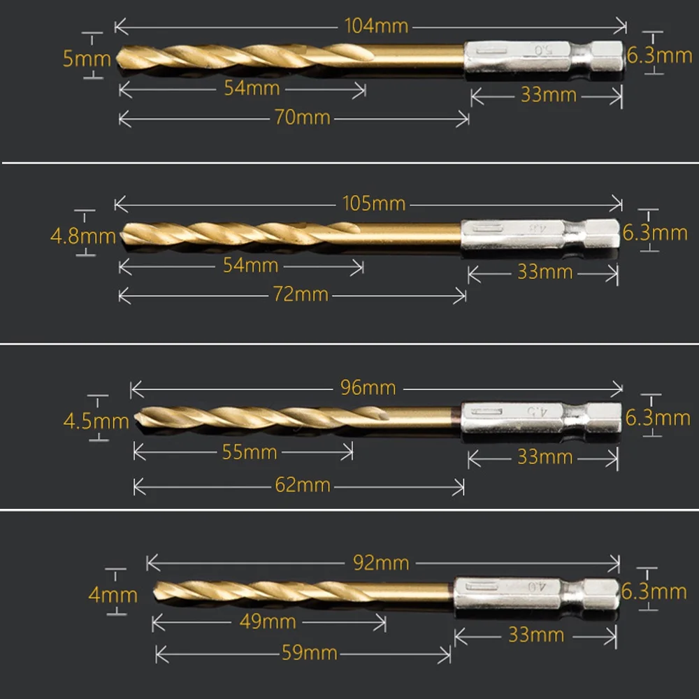 STONEGO 13PCS 1.5mm-6.5mm Drill Bit Set Titanium Coated High Speed Steel Hex Shank Hole Opener For Wood Plastic Aluminum