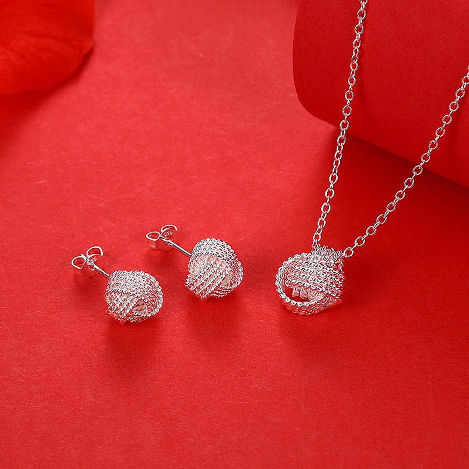 Hot trend 925 Sterling Silver Pretty ball necklace stud earrings for woman Jewelry sets Fashion Party wedding accessories gifts