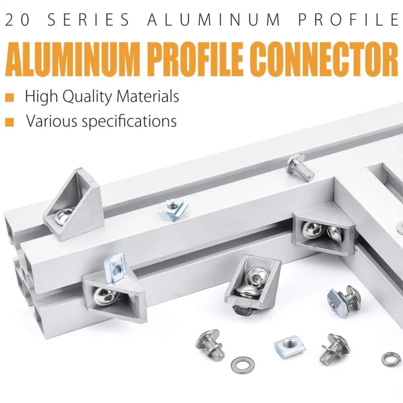 2020 Aluminum Profile Connector Set 20pcs Corner Bracket + 40pcs M5x8mm Hex Socket Cap + 40pcs 20 Series M5 T-slot Nuts