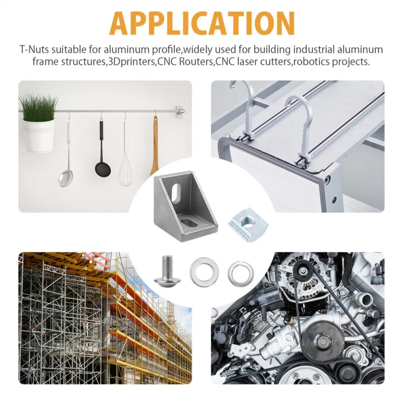 2020 Aluminum Profile Connector Set 20pcs Corner Bracket + 40pcs M5x8mm Hex Socket Cap + 40pcs 20 Series M5 T-slot Nuts