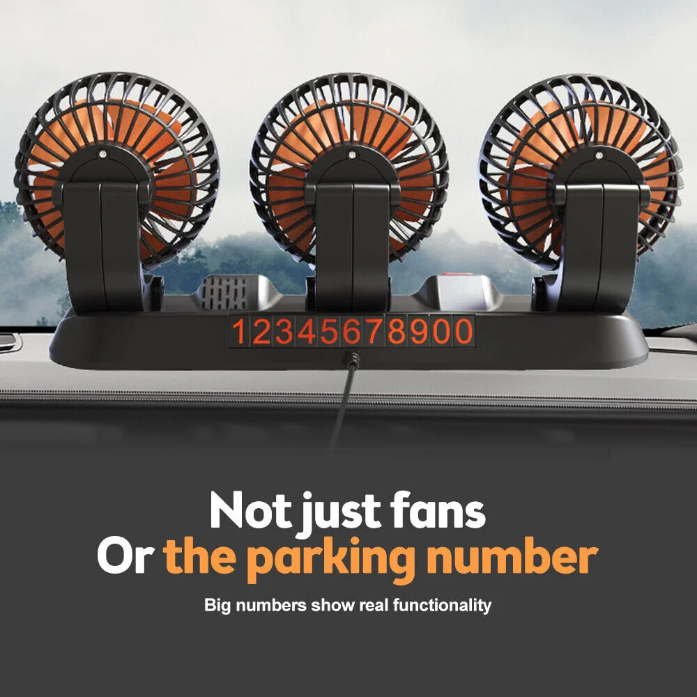 Car Fan 360° Adjustable 3 Head Air Fan Automotive Electric Fan USB/12V/24V Fan 2 Speeds Car Silent Fan For Home Desk Office&Car