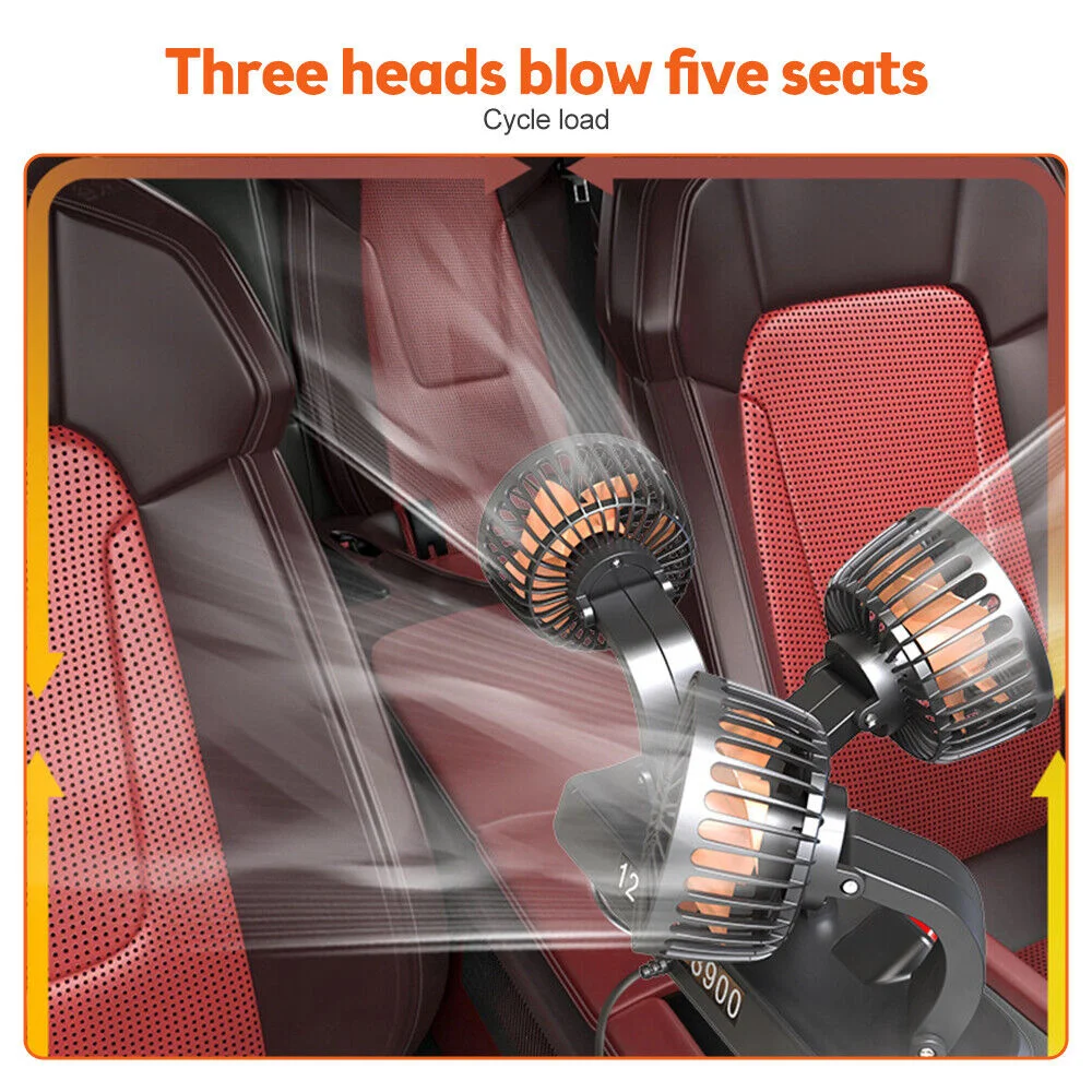 Car Fan 360° Adjustable 3 Head Air Fan Automotive Electric Fan USB/12V/24V Fan 2 Speeds Car Silent Fan For Home Desk Office&Car