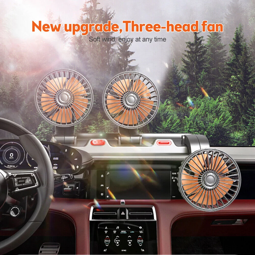 Car Fan 360° Adjustable 3 Head Air Fan Automotive Electric Fan USB/12V/24V Fan 2 Speeds Car Silent Fan For Home Desk Office&Car