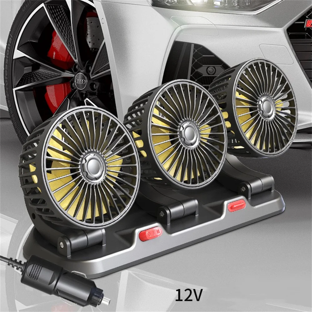 Car Fan 360° Adjustable 3 Head Air Fan Automotive Electric Fan USB/12V/24V Fan 2 Speeds Car Silent Fan For Home Desk Office&Car