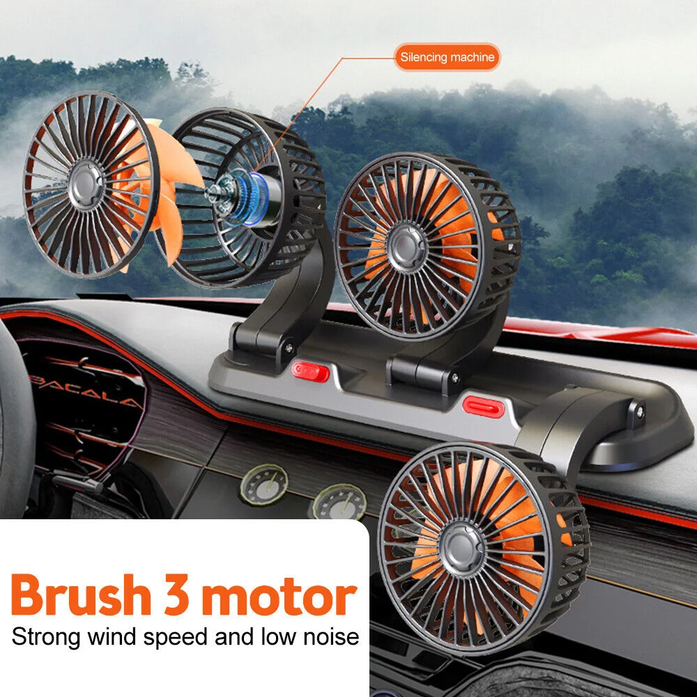 Car Fan 360° Adjustable 3 Head Air Fan Automotive Electric Fan USB/12V/24V Fan 2 Speeds Car Silent Fan For Home Desk Office&Car