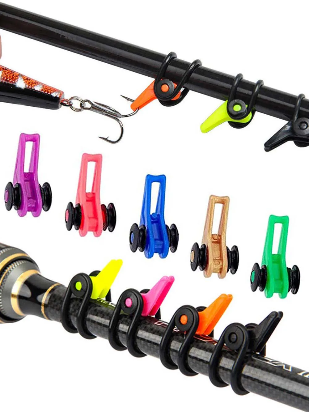 Fishing Bait Keeper 10PCS Mixed Colors Secure Holder Hook Ring Worm Lure Clasp Angle Hanger for Rod Jig Casting Tackle
