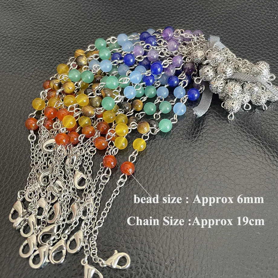 20pcs / Lot Bulk Pendulums Chains with Lobster Claw Wholesale 7 Chakra Stone Bead Charm Chain Only for Pendulum Accessories X037