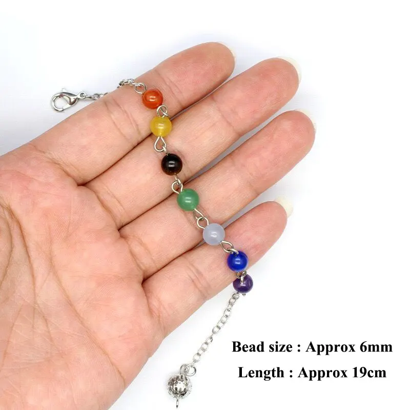 20pcs / Lot Bulk Pendulums Chains with Lobster Claw Wholesale 7 Chakra Stone Bead Charm Chain Only for Pendulum Accessories X037