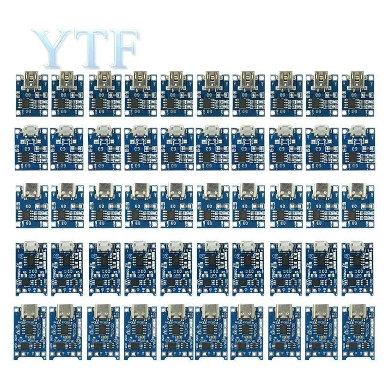 10/100pcs 5V 1A Micro USB 18650 Type-c Lithium Battery Charging Board Charger Module+Protection Dual Functions For TP4056 18650