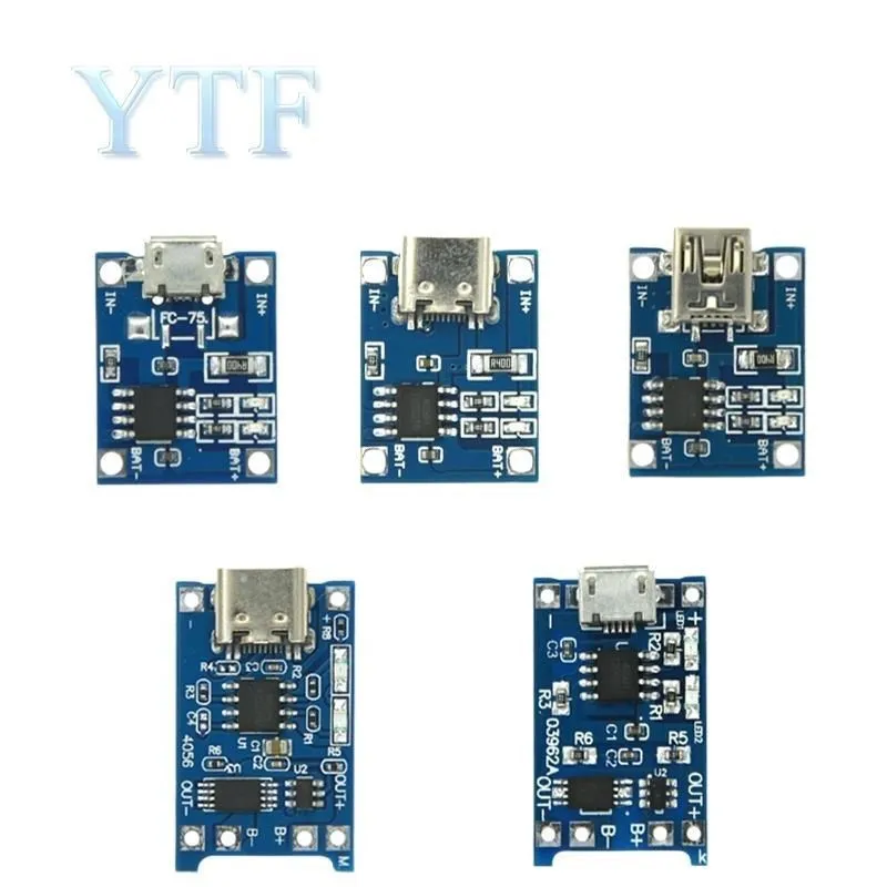 10/100pcs 5V 1A Micro USB 18650 Type-c Lithium Battery Charging Board Charger Module+Protection Dual Functions For TP4056 18650