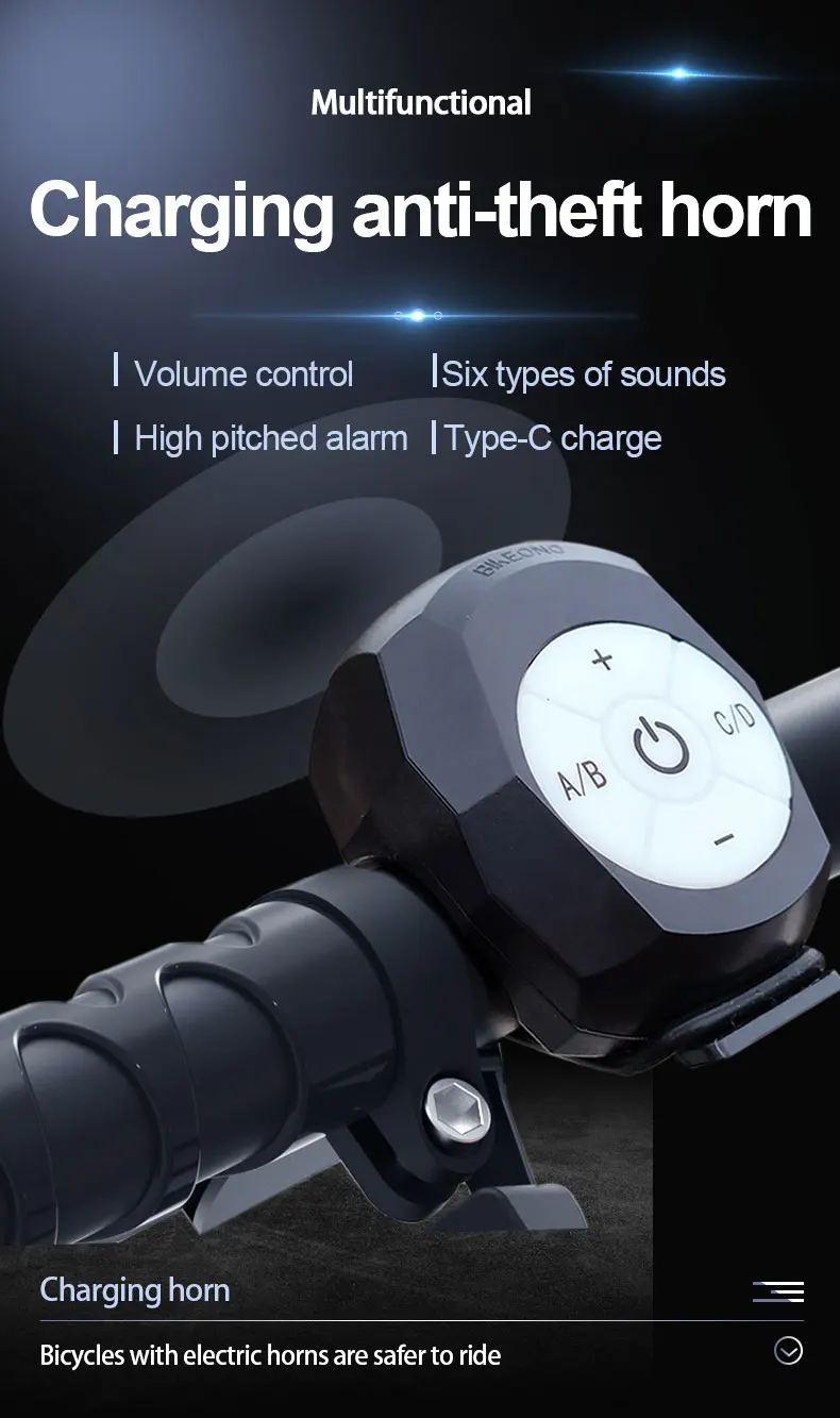 Bike Electric Horn Bell USB Rechargeable Bicycle Handlebar Cycling Alarm Ring Bell 120db Super Loud Horn Anti-theft Bell scooter