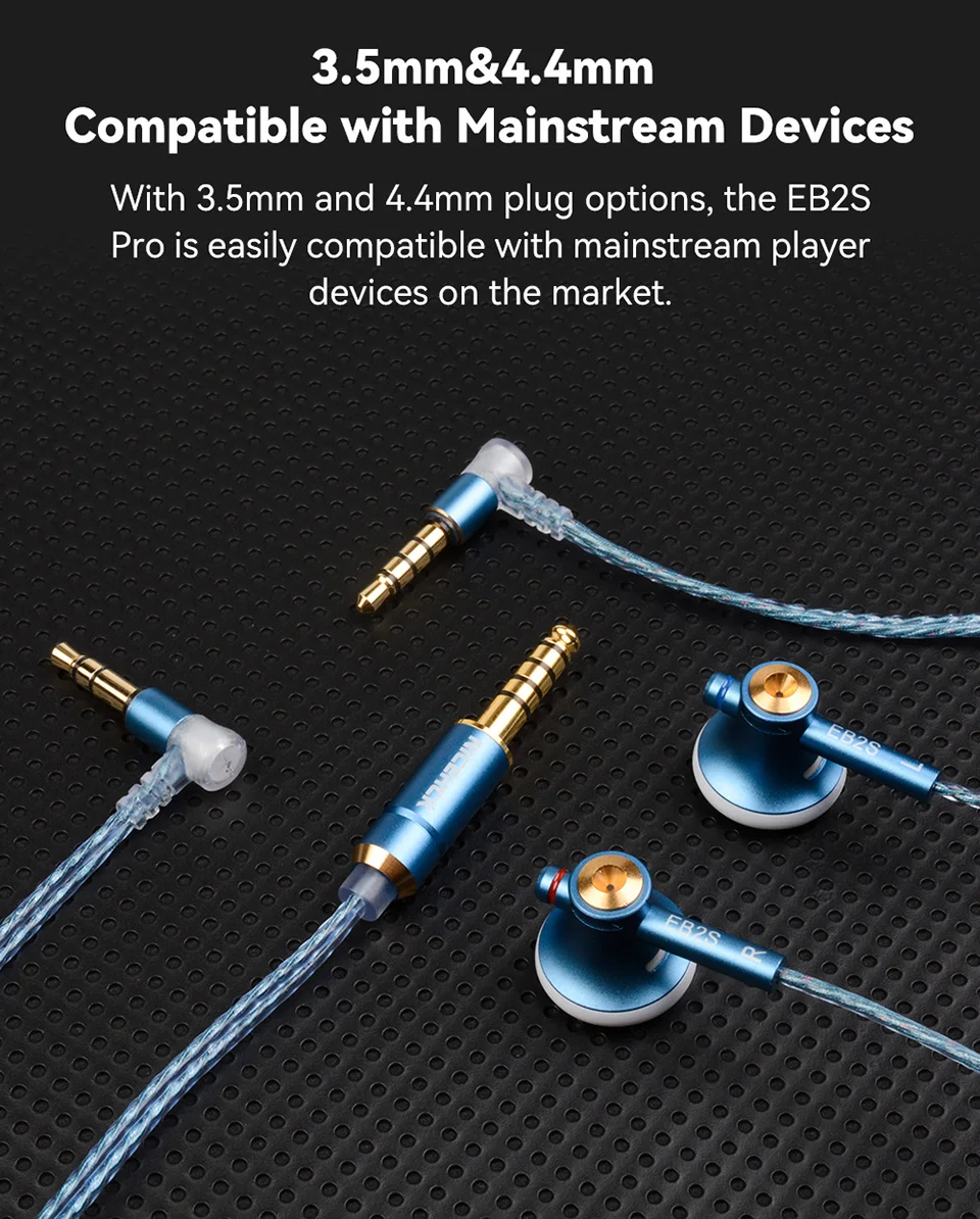 NICEHCK EB2S PRO 3.5/4.4mm Plug Microphone Flat-Head Earbud HIFI Wired Earphone 15.4mm LCP Diaphragm Dynamic Music Vocal Headset