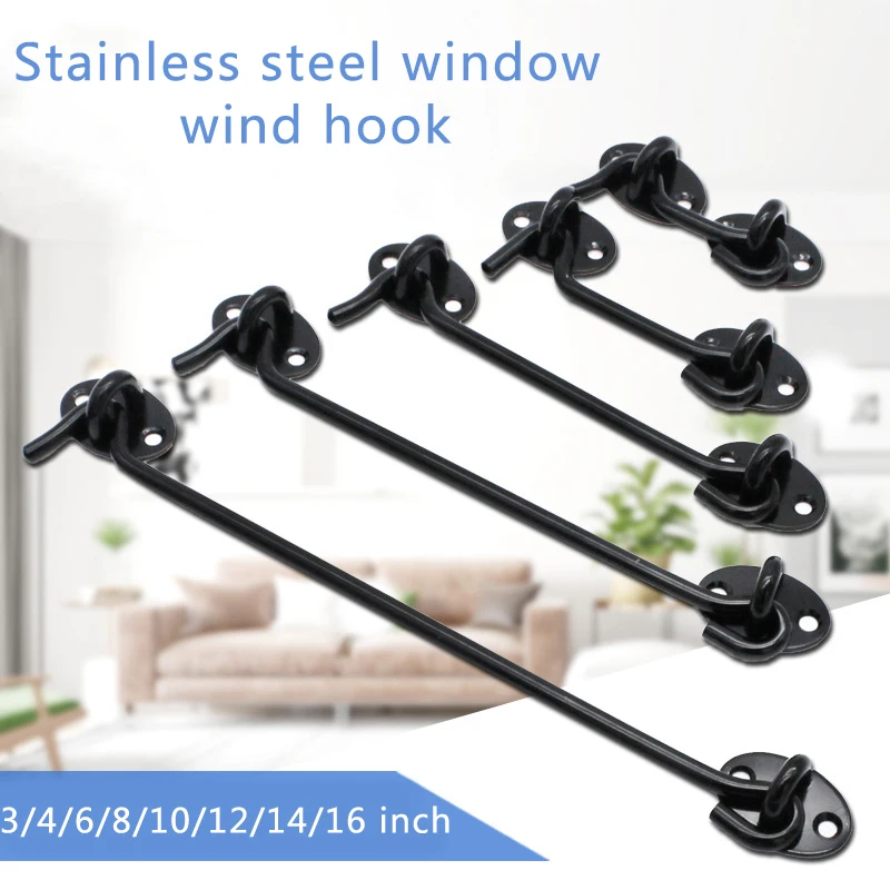 3/4/6/8/10/12 Inch Crescent Window Lock with Safety Switch Cabin Hook Door Latch Lock Catch Holder with Install Screws