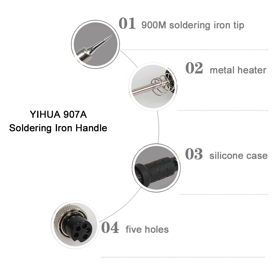 YIHUA 907A Soldering Iron Handle 50W Universal 936 Soldering Stations Electric irons 5 Holes Interface Welding Tools Accessories