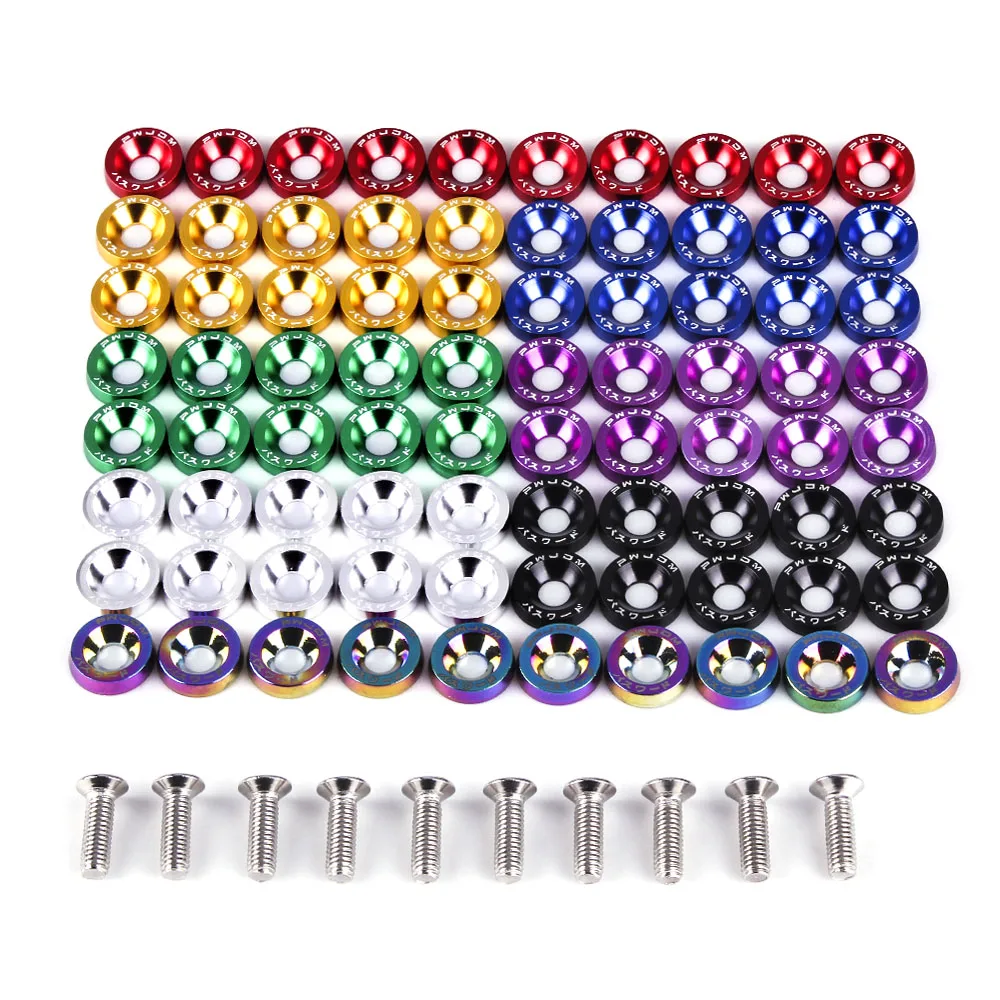 10pcs Car Modified Hex Fasteners Fender Washer Bumper Engine Concave Screws Aluminum JDM Fender Washers and M6 Bolt for Honda