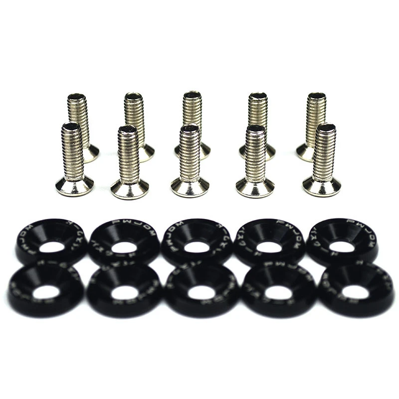 10pcs Car Modified Hex Fasteners Fender Washer Bumper Engine Concave Screws Aluminum JDM Fender Washers and M6 Bolt for Honda