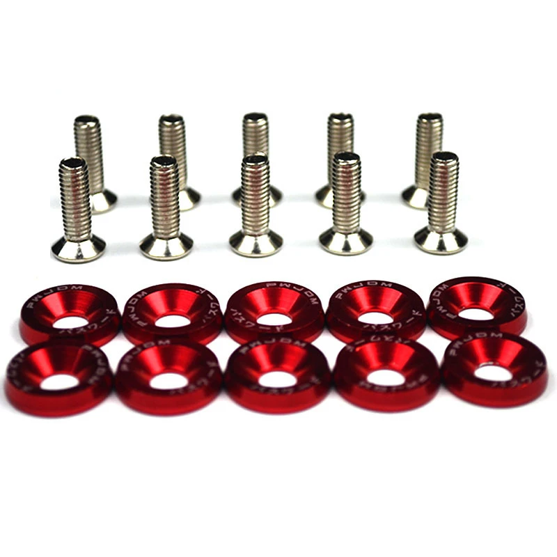 10pcs Car Modified Hex Fasteners Fender Washer Bumper Engine Concave Screws Aluminum JDM Fender Washers and M6 Bolt for Honda