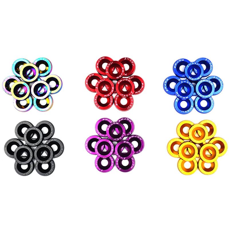 10pcs Car Modified Hex Fasteners Fender Washer Bumper Engine Concave Screws Aluminum JDM Fender Washers and M6 Bolt for Honda